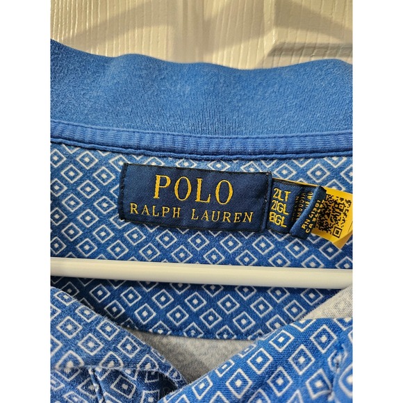 Ralph Lauren Polo Men's Polo Blue Shirt White Diamond Print Size 2XL - Picture 3 of 4